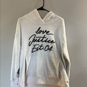 Justice Cream Hoodie with Black Script